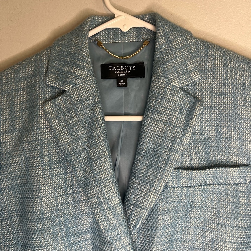 Talbots Womens Blazer Petite Sz 2 Tweed Linen Blend Preppy Blue Office Academia - Picture 4 of 10